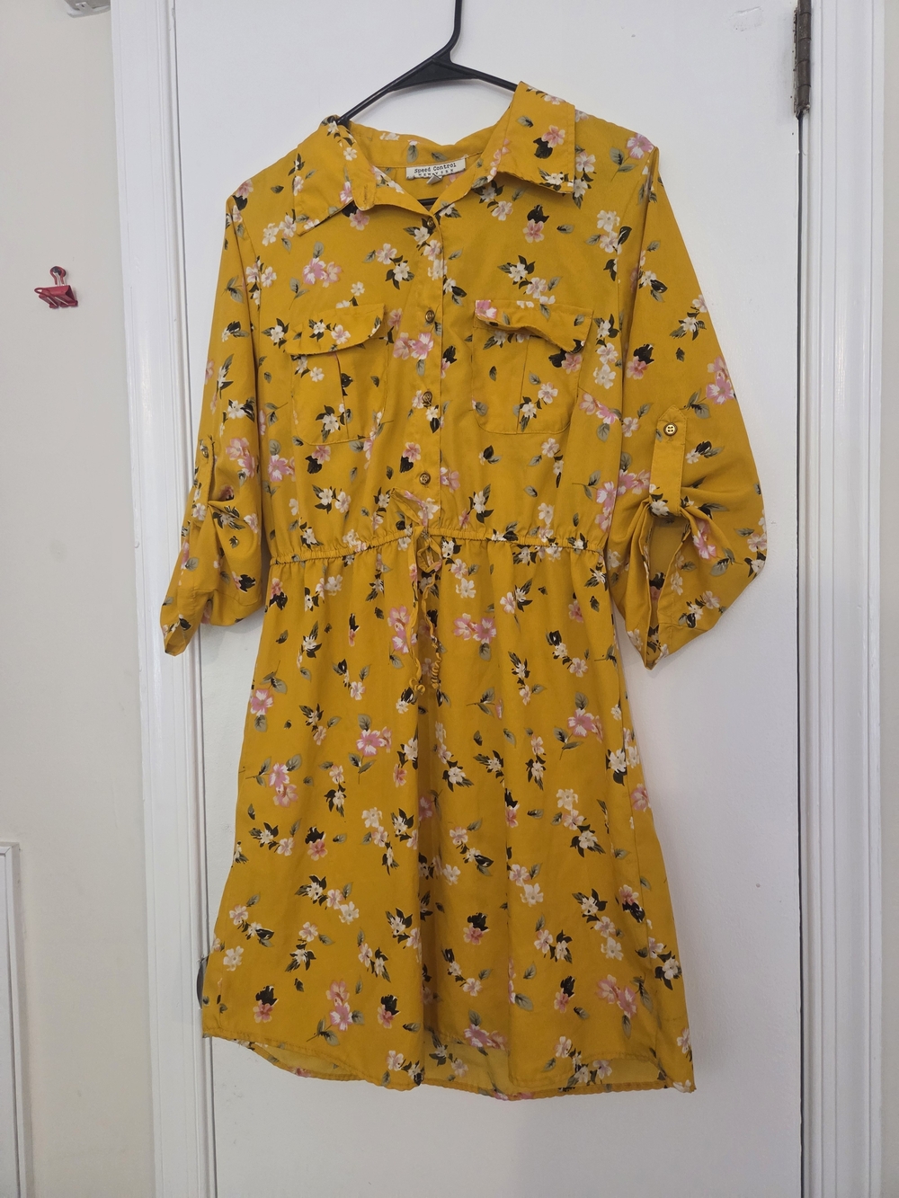 Speed Control NY Yellow Floral Roll Tab Shirt Dress XL